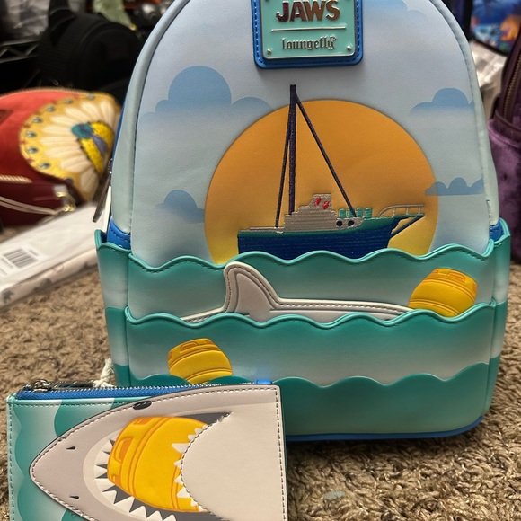 Loungefly Handbags - Loungefly Jaws Backpack and card holder